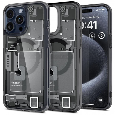 Husa iPhone 15 Pro Max, Spigen Ultra Hybrid MagSafe Zero One - Negru