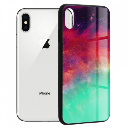 Husa iPhone X / XS cu sticla securizata, Techsuit Glaze - Fiery Ocean