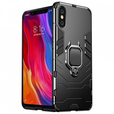 Husa iPhone XS Max cu inel, Techsuit Silicone Shield - Negru