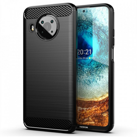 Husa Nokia X10 / X20 din silicon, Slim, cu textura Fibra Carbon - Negru