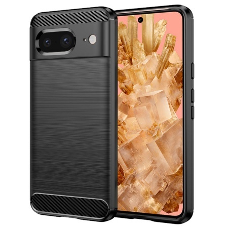 Husa pentru Google Pixel 8, SKYDDAR INNOVATION, Carbon Silicone, din Silicon Slim, cu textura Fibra Carbon, set cu sticker, Negru