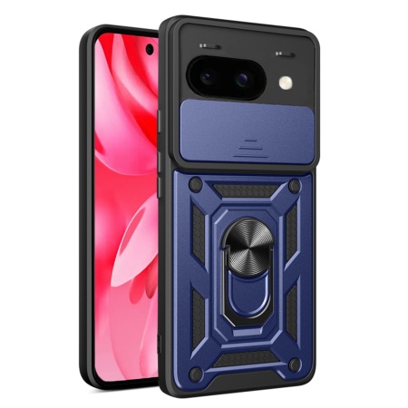 Husa pentru Google Pixel 9a, SKYDDAR INNOVATION, CamShield, Inel magnetic, set cu sticker, Albastru