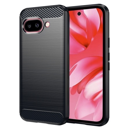 Husa pentru Google Pixel 9a, SKYDDAR INNOVATION, Carbon Silicone, din Silicon Slim, cu textura Fibra Carbon, set cu sticker, Negru