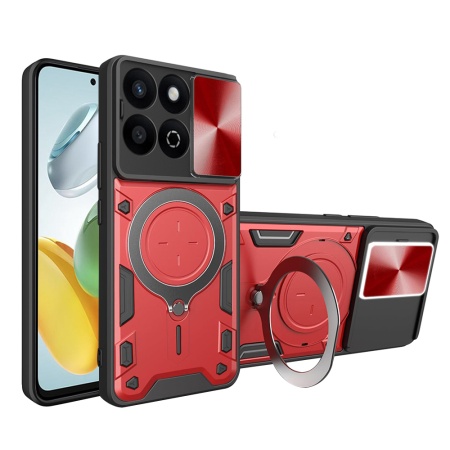Husa pentru Honor 200 Smart / X7c, SKYDDAR INNOVATION, CamGuard Pro, Inel Magnetic, Protectie Camera, set cu sticker, Rosu