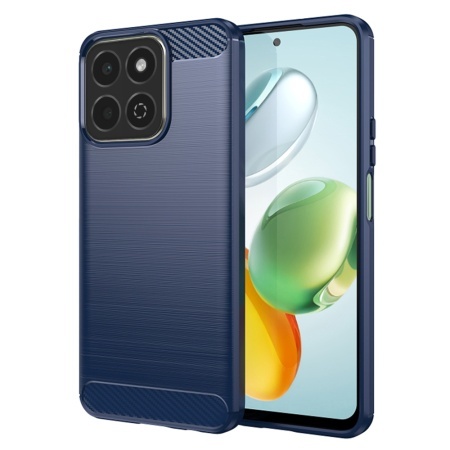 Husa pentru Honor 200 Smart / X7c, SKYDDAR INNOVATION, Carbon Silicone, din Silicon Slim, cu textura Fibra Carbon, set cu sticker, Albastru