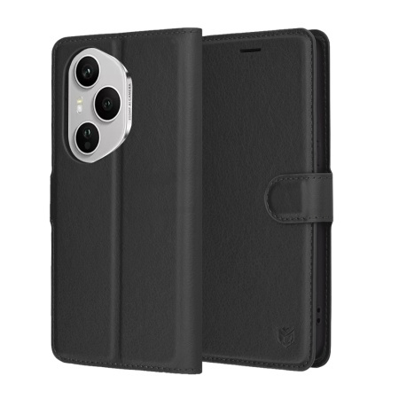 Husa pentru Honor 400 Pro, SKYDDAR INNOVATION, Leather Folio tip Carte, cu Portofel Interior, Finisaje Premium, set cu sticker, Negru
