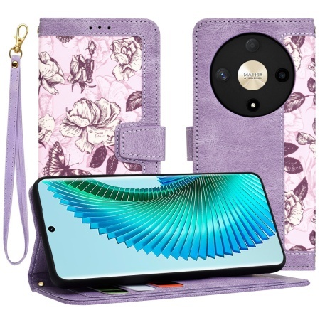 Husa pentru Honor Magic6 Lite, SKYDDAR INNOVATION, Flipcraft din Piele Ecologică, Stand Integrat, Buzunare pentru Carduri, set cu sticker, Mov