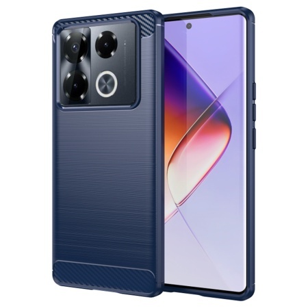 Husa pentru Infinix Note 40 Pro+, SKYDDAR INNOVATION, Carbon Silicone, din Silicon Slim, cu textura Fibra Carbon, set cu sticker, Albastru