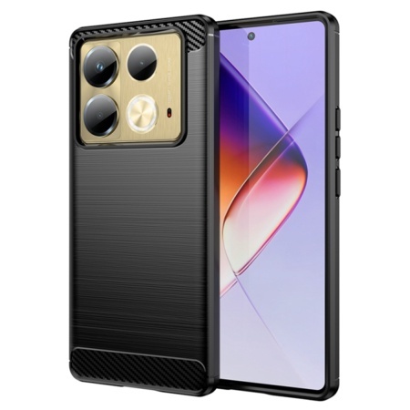 Husa pentru Infinix Note 40, SKYDDAR INNOVATION, Carbon Silicone, din Silicon Slim, cu textura Fibra Carbon, set cu sticker, Negru