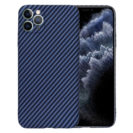 Husa pentru iPhone 11 Pro Max, SKYDDAR INNOVATION, textura carbon, Carbonite FiberShell, set cu sticker, Cyan,