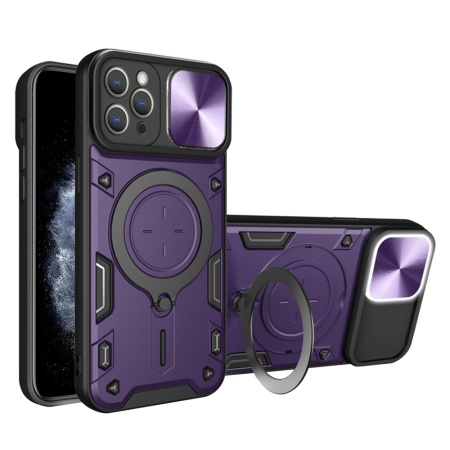 Husa pentru iPhone 11 Pro, SKYDDAR INNOVATION, CamGuard Pro, Inel Magnetic, Protectie Camera, Mov, set cu sticker