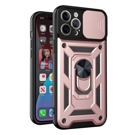 Husa pentru iPhone 12 Pro Max, SKYDDAR INNOVATION, CamShield, Inel magnetic, set cu sticker, Roz
