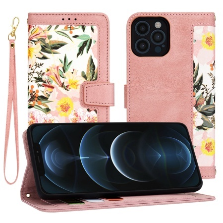 Husa pentru iPhone 12 Pro Max, SKYDDAR INNOVATION, Flipcraft din Piele Ecologică, Stand Integrat, Buzunare pentru Carduri, set cu sticker, Roz