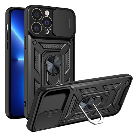 Husa pentru iPhone 13 Pro Max, SKYDDAR INNOVATION, CamShield, Negru, set cu sticker