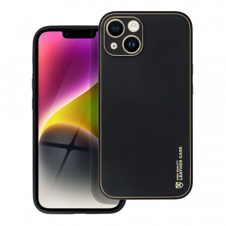 Husa pentru iPhone 14 din piele ecologica, Skyddar Leather - Negru