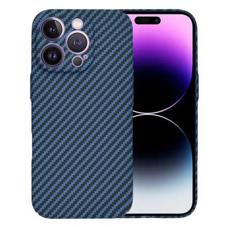 Husa pentru iPhone 14 Pro Max, SKYDDAR INNOVATION, textura carbon, Carbonite FiberShell, Cyan, set cu sticker