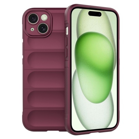 Husa pentru iPhone 15 Plus, SKYDDAR INNOVATION, Magic Shield, din Silicon Mat, set cu sticker, Bordo