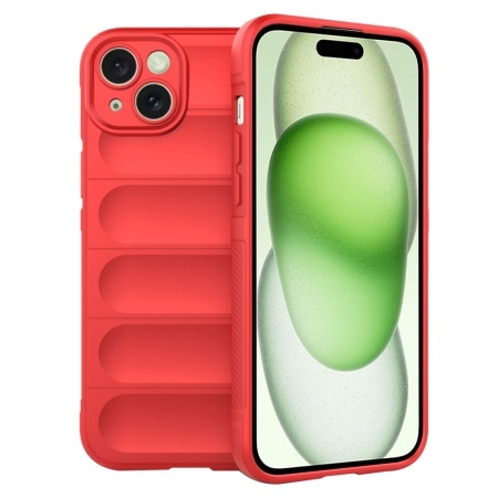Husa pentru iPhone 15 Plus, SKYDDAR INNOVATION, Magic Shield, din Silicon Mat, set cu sticker, Rosu