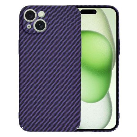 Husa pentru iPhone 15 Plus, SKYDDAR INNOVATION, textura carbon, Carbonite FiberShell, Mov, set cu sticker