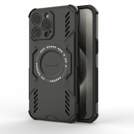 Husa pentru iPhone 15 Pro Max, SKYDDAR INOVATION, ArmorMag, Magsafe, set cu sticker, Negru