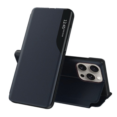 Husa pentru iPhone 15 Pro, SKYDDAR INNOVATION, eFold, tip carte, Albastru, set cu sticker