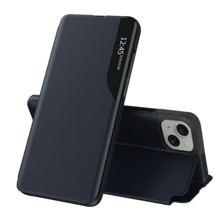 Husa pentru iPhone 15, SKYDDAR INNOVATION, eFold, tip carte, Albastru, set cu sticker