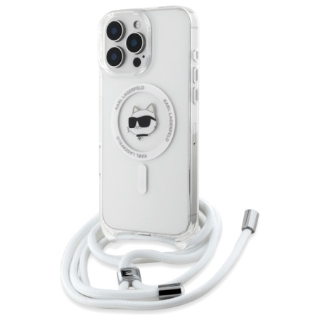 Husa pentru iPhone 16, Karl Lagerfeld, IML Crossbody MagSafe, Transparent Choupette`s Head