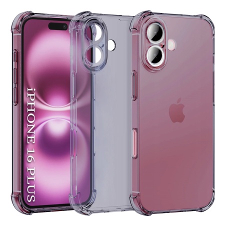 Husa pentru iPhone 16 Plus, SKYDDAR INNOVATION, Shockproof Clear Silicone, Silicon Slim, set cu sticker, Fumuriu