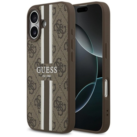 Husa pentru iPhone 17, Guess Printed Stripes MagSafe, Maro
