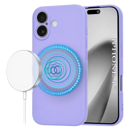 Husa pentru iPhone 17, SKYDDAR INNOVATION, din Silicon Catifelat, SoftFlex Magsafe, set cu sticker, Violet