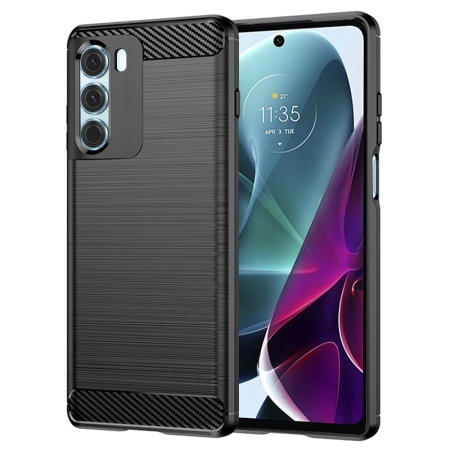 Husa pentru Motorola Moto G200 5G / Edge S30, SKYDDAR INNOVATION, Carbon Silicone, din Silicon Slim, cu textura Fibra Carbon, set cu sticker, Negru
