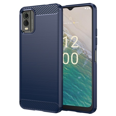 Husa pentru Nokia C32, SKYDDAR INNOVATION, Carbon Silicone, din Silicon Slim, cu textura Fibra Carbon, set cu sticker, Albastru