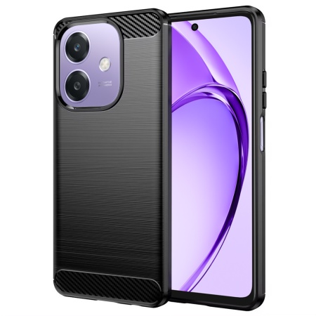 Husa pentru Oppo A40 4G / A60 5G, SKYDDAR INNOVATION, Carbon Silicone, din Silicon Slim, cu textura Fibra Carbon, set cu sticker, Negru