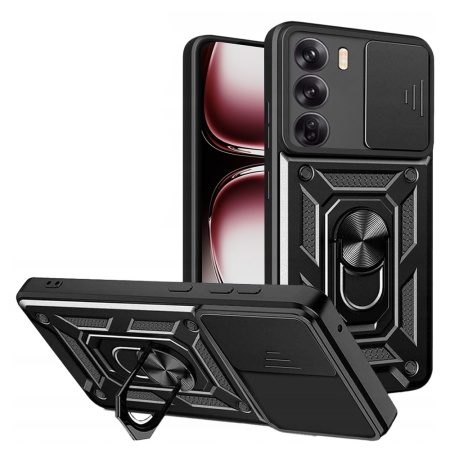Husa pentru Oppo Reno12 Pro, SKYDDAR INNOVATION, CamShield, Inel magnetic, set cu sticker, Negru