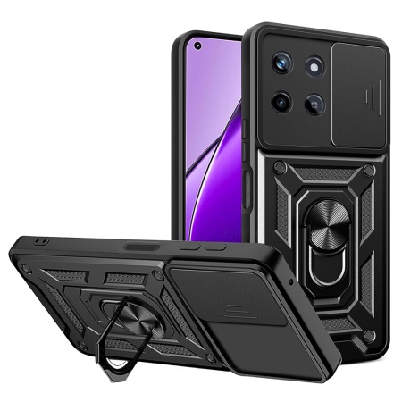 Husa pentru Realme 11, SKYDDAR INNOVATION, CamShield, Inel magnetic, set cu sticker, Negru