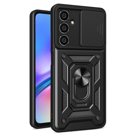 Husa pentru Samsung Galaxy A05s, SKYDDAR INNOVATION, CamShield, Inel magnetic, set cu sticker, Negru