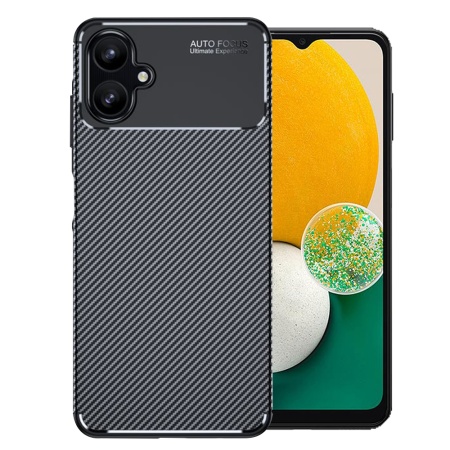 Husa pentru Samsung Galaxy A06, SKYDDAR INNOVATION, CarbonFiber, Antisoc, Negru, set cu sticker