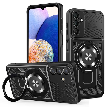 Husa pentru Samsung Galaxy A25 5G, SKYDDAR INNOVATION, RuggedCam, Inel magnetic antisoc, set cu sticker, Negru