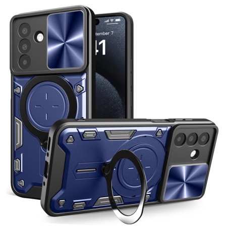 Husa pentru Samsung Galaxy A26 5G, cu inel magnetic si suport ajustabil, protectie completa camera, SKDR SafeCover - Albastru