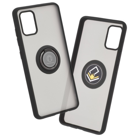 Husa pentru Samsung Galaxy A51 4G, SKYDDAR INNOVATION, Glinth cu Inel Rotativ 360° Magnetic, Negru, set cu sticker