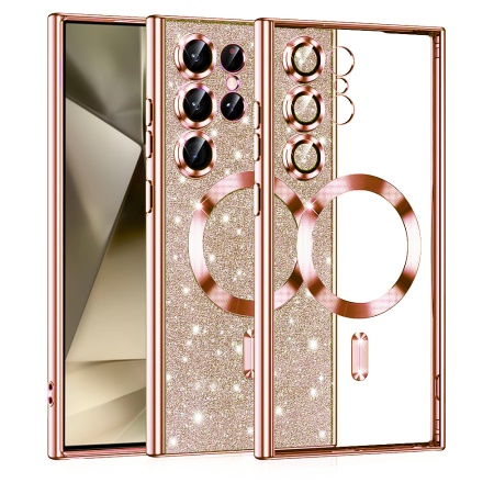 Husa pentru Samsung Galaxy S24 Ultra Design Antisoc, Fundal Detasabil 2-in-1, Protectie Superioara, Margini Ridicate, SKDR Glitter - Roz auriu