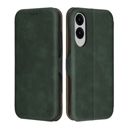 Husa pentru Samsung Galaxy S25 Edge, SKYDDAR INNOVATION, Pocket Safe, tip carte din Piele Ecologica, Suport Carduri, Inchidere Magnetica, set cu sticker, Verde