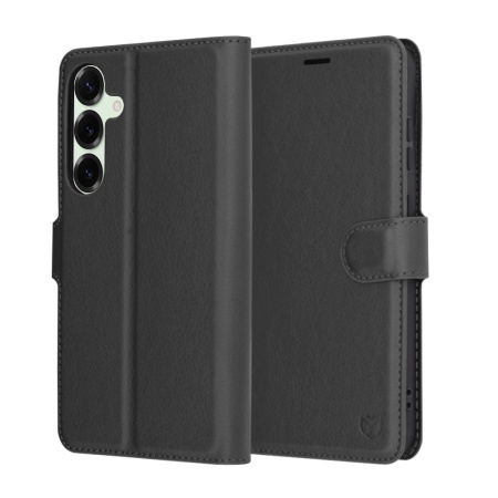 Husa pentru Samsung Galaxy S25 Plus, SKYDDAR INNOVATION, Leather Folio tip Carte, cu Portofel Interior, Finisaje Premium, set cu sticker, Negru