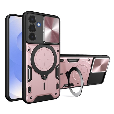 Husa pentru Samsung Galaxy S25, SKYDDAR INNOVATION, CamGuard Pro, Inel Magnetic, Protectie Camera, set cu sticker, Roz auriu