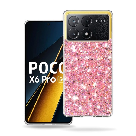 Husa pentru Xiaomi Poco X6 Pro, SKYDDAR INNOVATION, SparkleCase, din Silicon cu Sclipici, Protectie Completa, set cu sticker, Roz