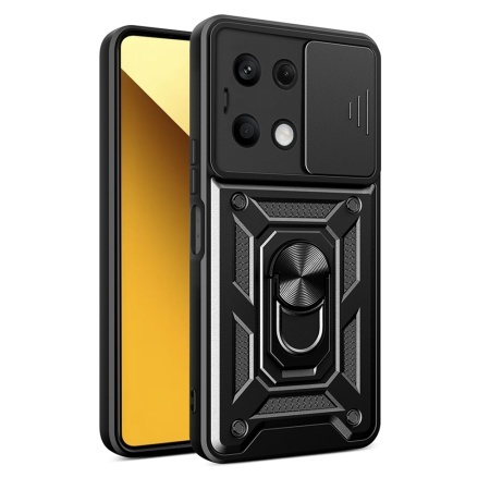 Husa pentru Xiaomi Redmi Note 13 5G, SKYDDAR INNOVATION, CamShield, Inel magnetic, set cu sticker, Negru