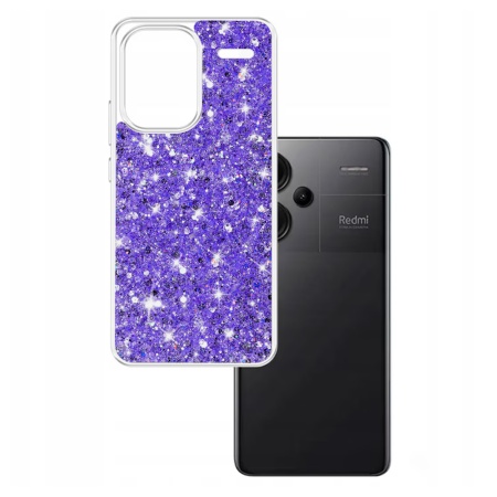 Husa pentru Xiaomi Redmi Note 13 Pro+ 5G, SKYDDAR INNOVATION, SparkleCase, din Silicon cu Sclipici, Protectie Completa, set cu sticker, Mov