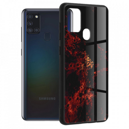 Husa Samsung Galaxy A21S cu sticla securizata, Techsuit Glaze - Red Nebula