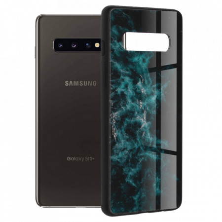 Husa Samsung Galaxy S10 Plus cu sticla securizata, Techsuit Glaze - Blue Nebula