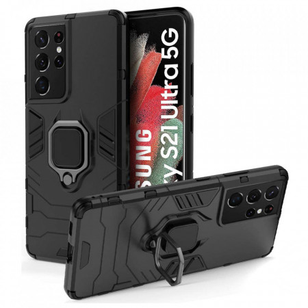 Husa Samsung Galaxy S21 Ultra cu inel, Techsuit Silicone Shield - Negru